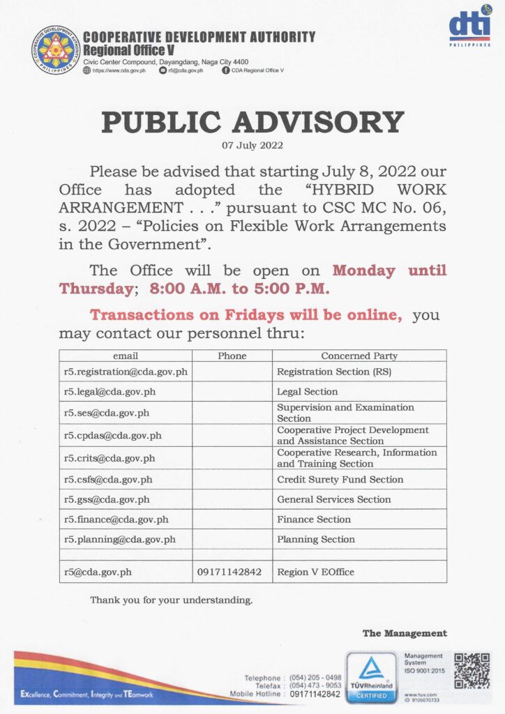 revised advisory