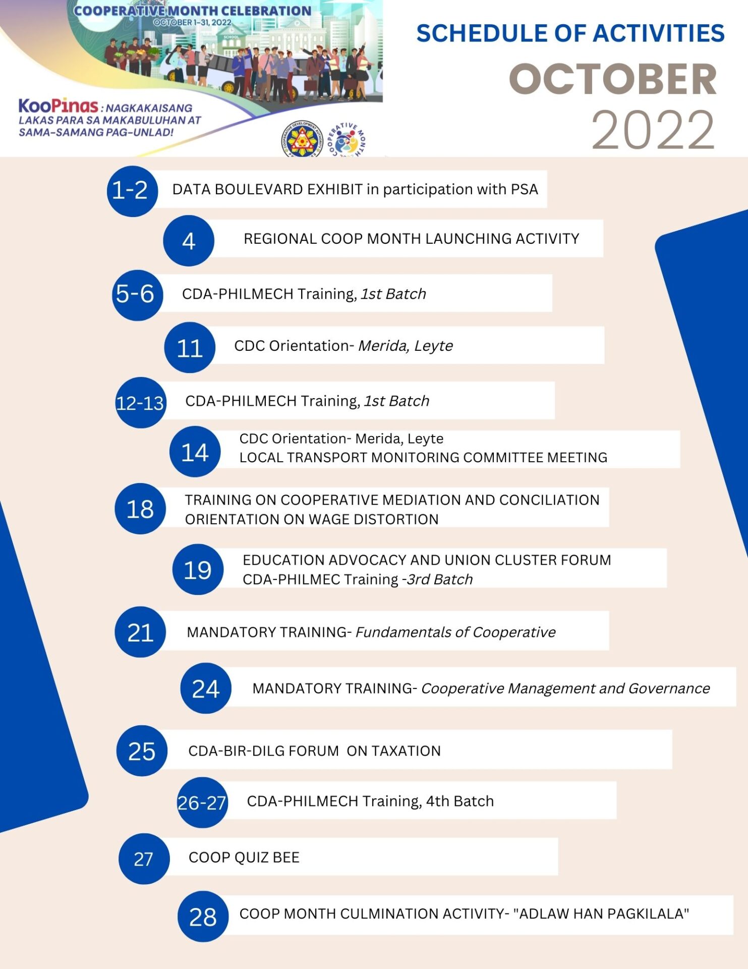 COOP MONTH 2022 SCHEDULE OF ACTIVITIES | CDA